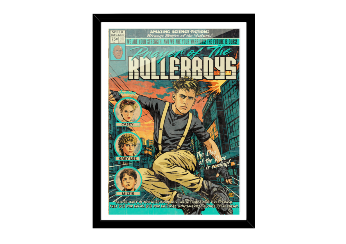 Prayer of the Rollerboys – Vintage Comic–Style Art Print | Cult 90s Dystopian Action Tribute