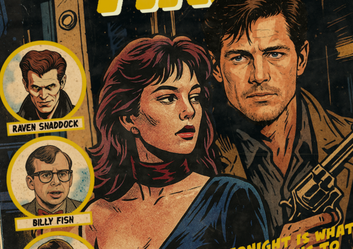 Retro 80s movie wall art in bold distressed comic design