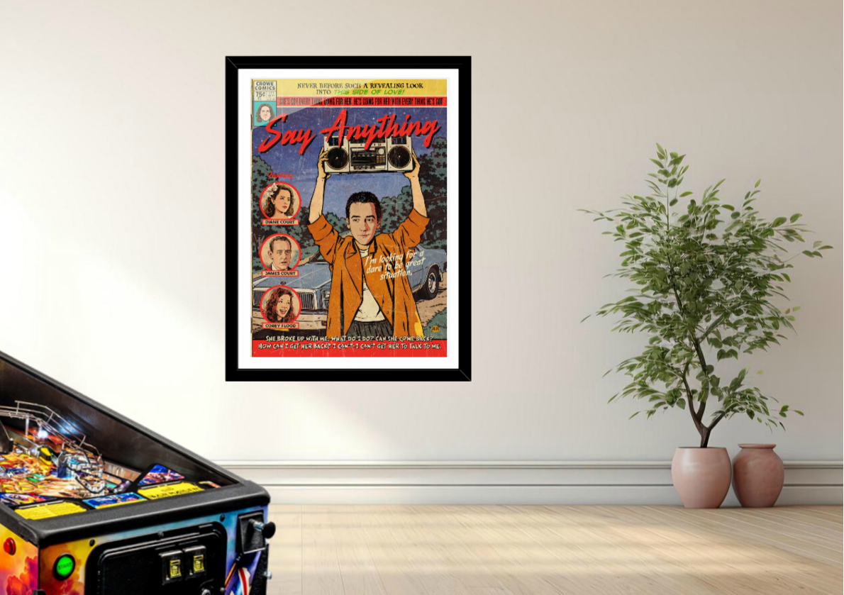 Say Anything vintage comic art print styled with soft, nostalgic decor