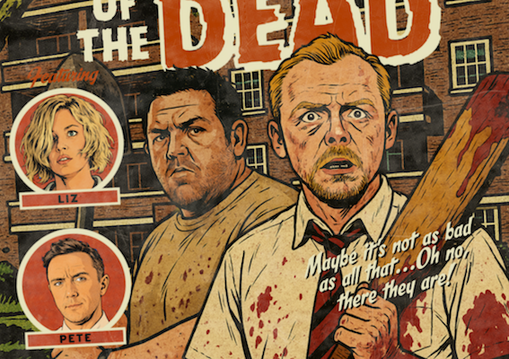 Close-up of comic halftone detail on Shaun of the Dead art print