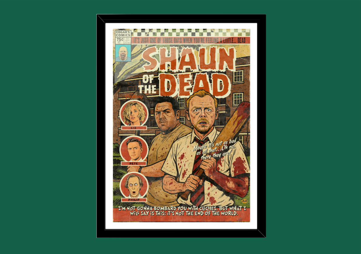 Framed Shaun of the Dead comic-style movie print