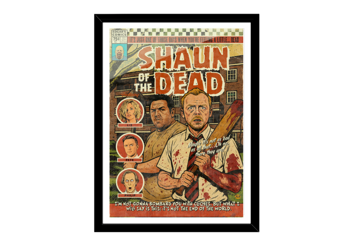 Framed Shaun of the Dead comic-style movie print