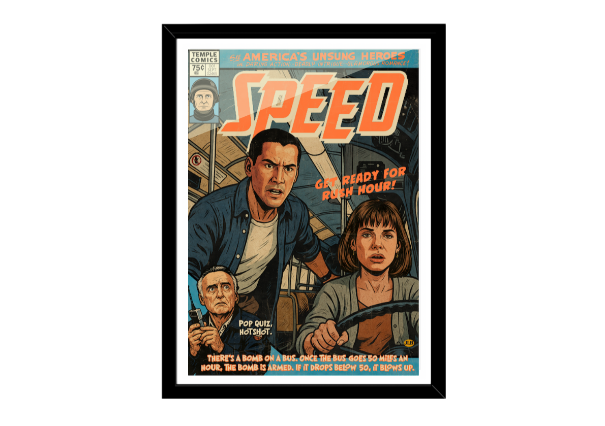 Unique retro action film poster print gift for 90s cinema fans