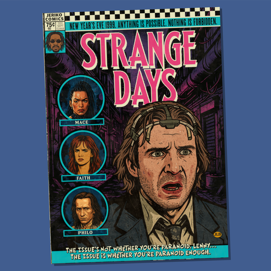 Strange Days comic book style poster print inspired by 1995 sci-fi film