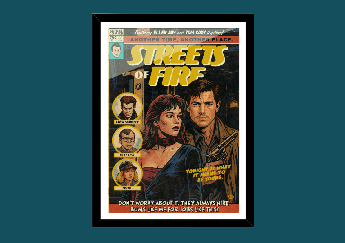 Streets of Fire poster print with vintage neon comic cover look