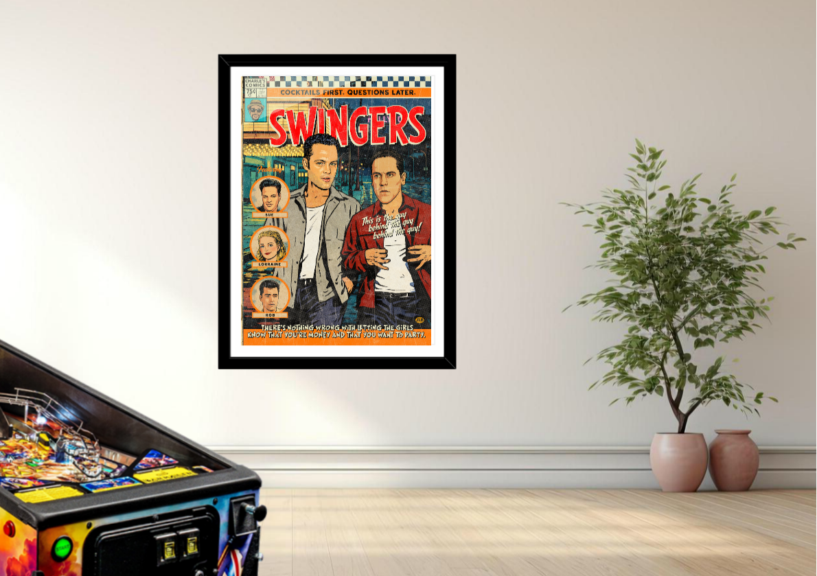 Swingers vintage comic art print styled with sleek, retro decor