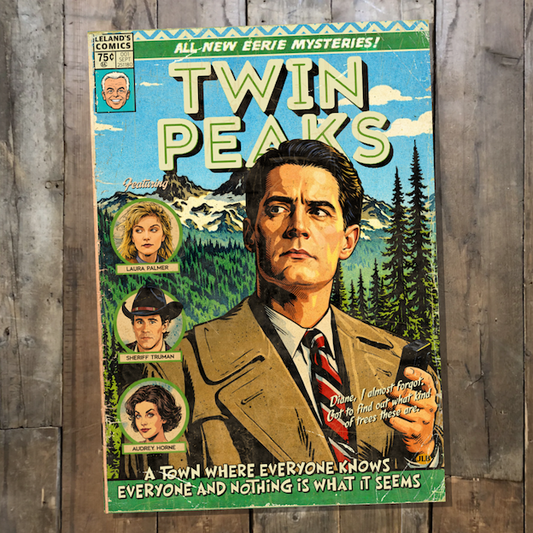 Vintage comic–style Twin Peaks art print inspired by cult mystery television