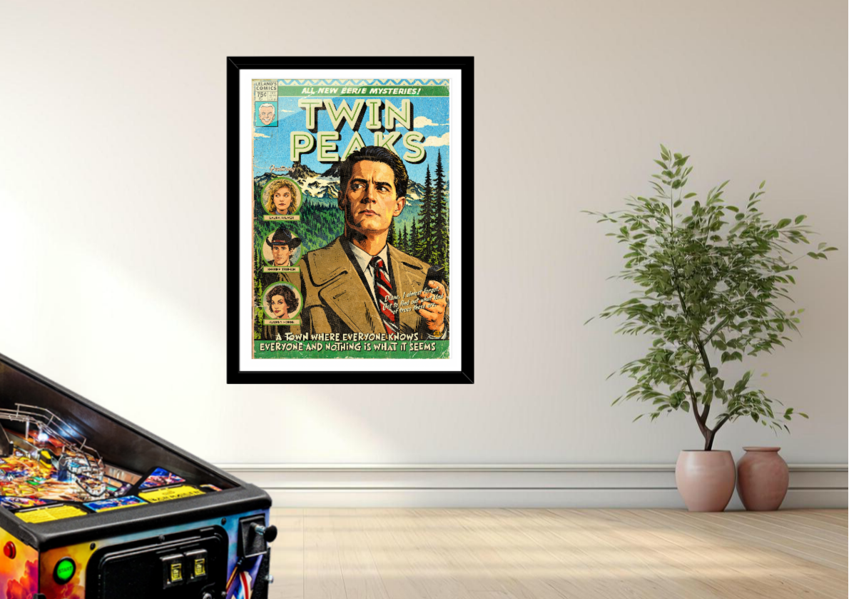 Twin Peaks vintage comic art print styled with moody, atmospheric decor