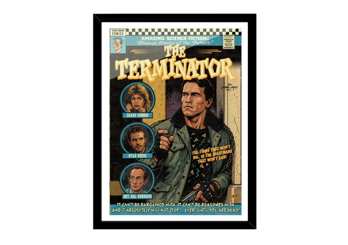 Framed The Terminator comic-style art print