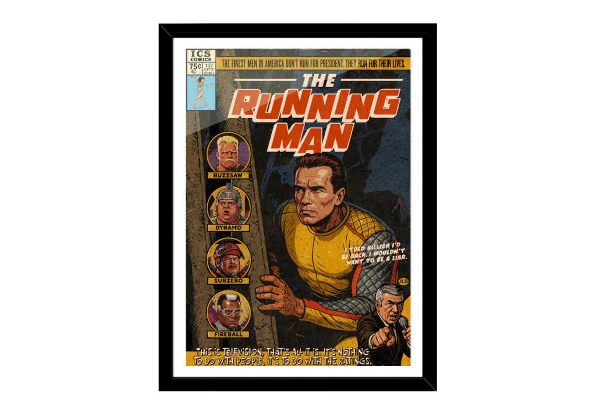 Framed The Running Man comic-style art print