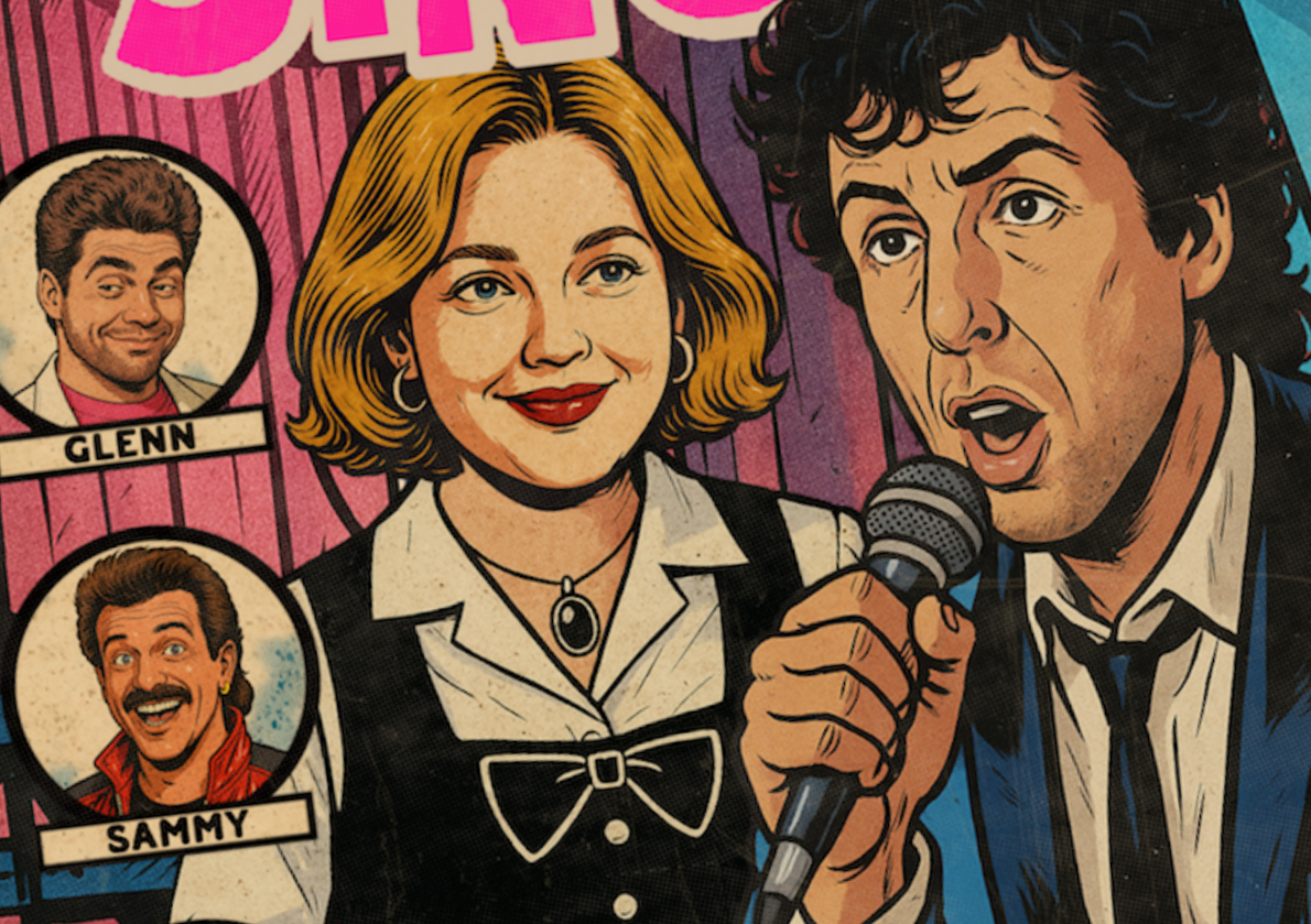 Close-up of halftone texture and distressed comic detail on The Wedding Singer art print