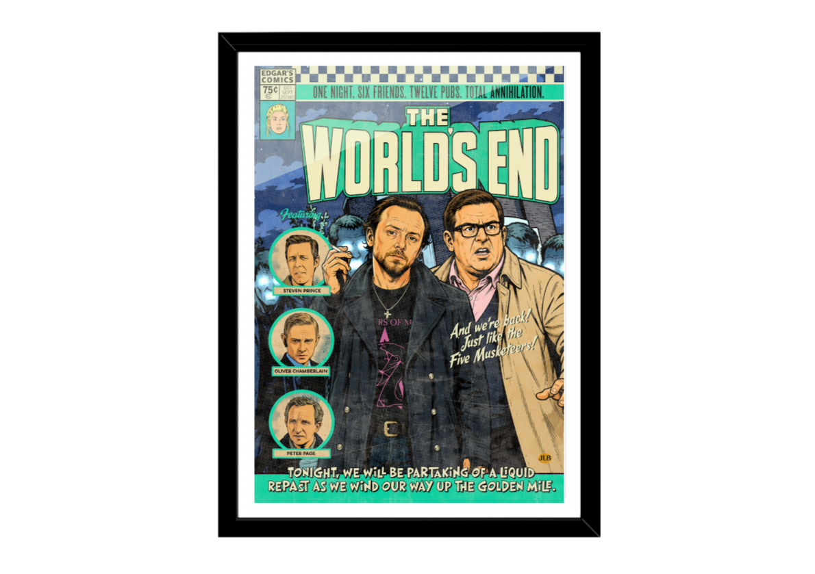 The World's End comic-style poster featuring sci-fi comedy themes