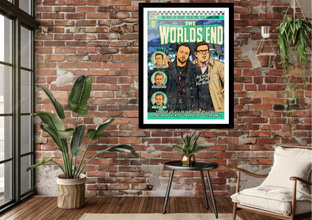 The World's End retro comic cover wall art displayed in modern interior