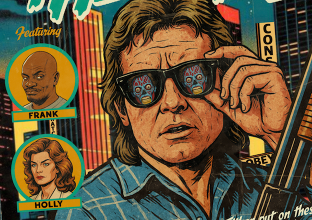 Close-up of halftone texture and distressed comic detail on They Live art print