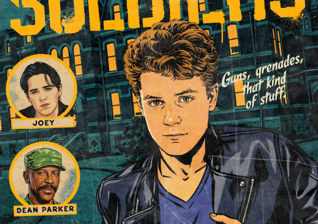 Close-up of halftone texture and distressed comic detail on Toy Soldiers art print