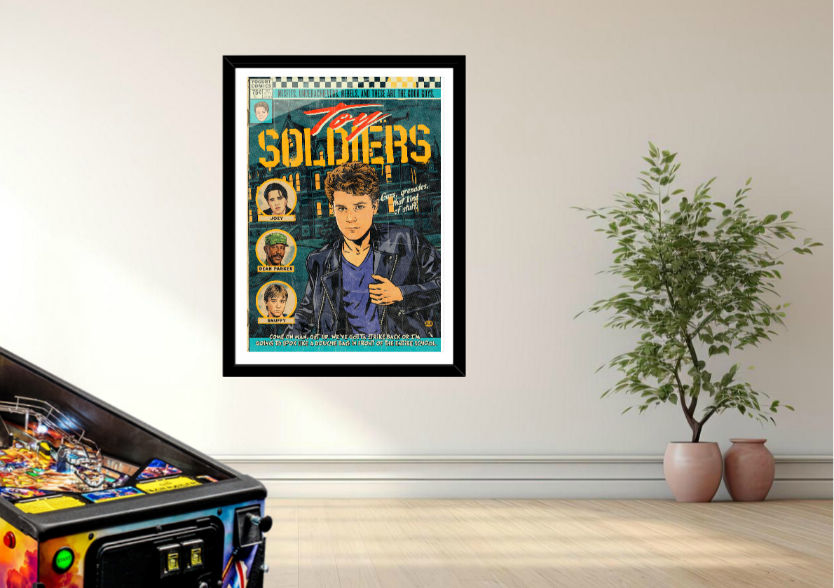 Toy Soldiers vintage comic art print styled with dramatic, cinematic decor