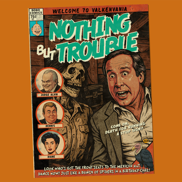 Nothing But Trouble comic book style poster print inspired by 1991 cult comedy