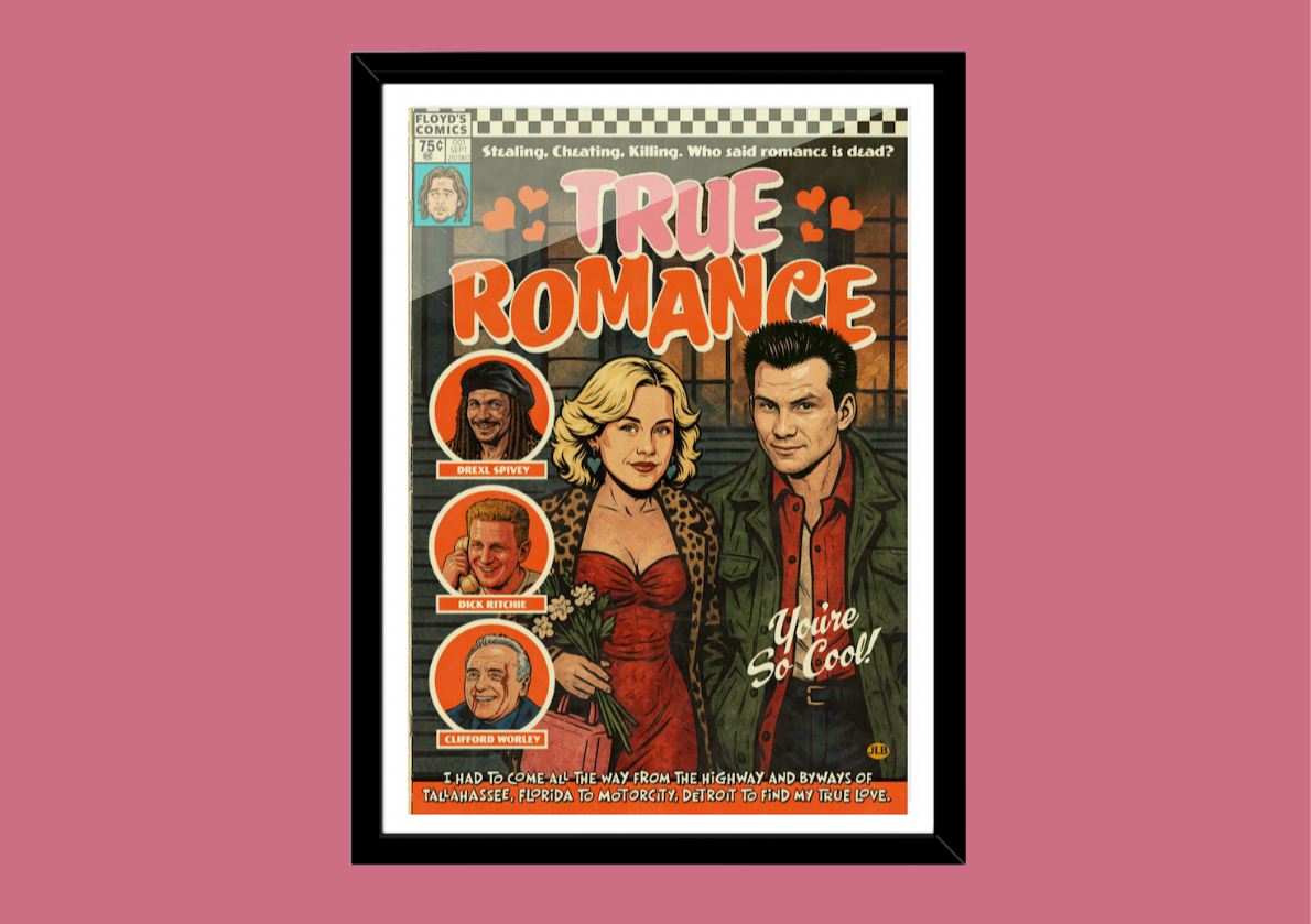 True Romance film poster print, bold retro comic cover artwork