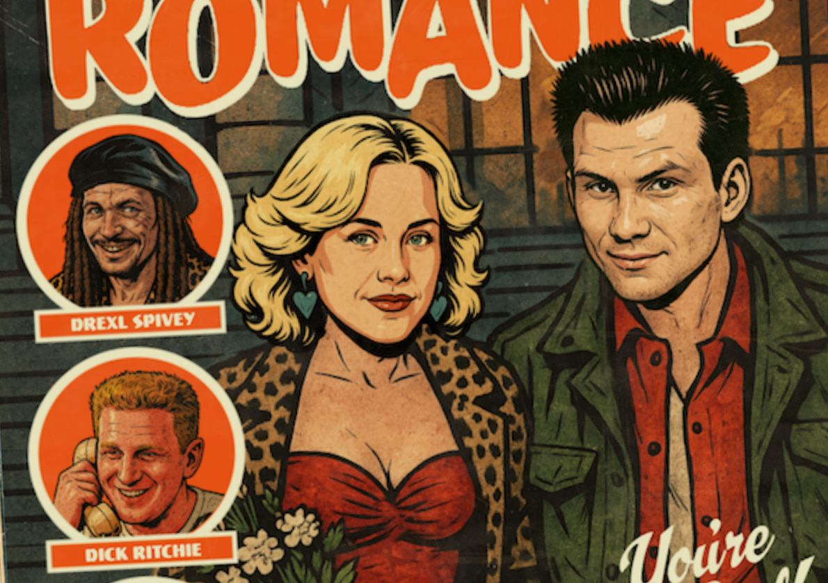 Cult 90s movie wall art in retro distressed comic design