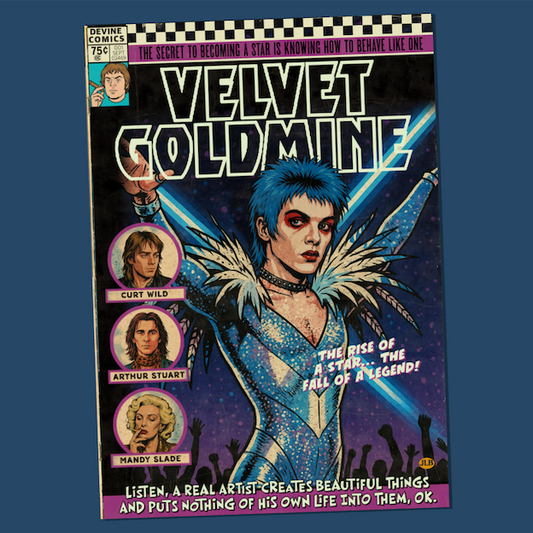Velvet Goldmine comic book style poster print inspired by 1998 glam rock cult film