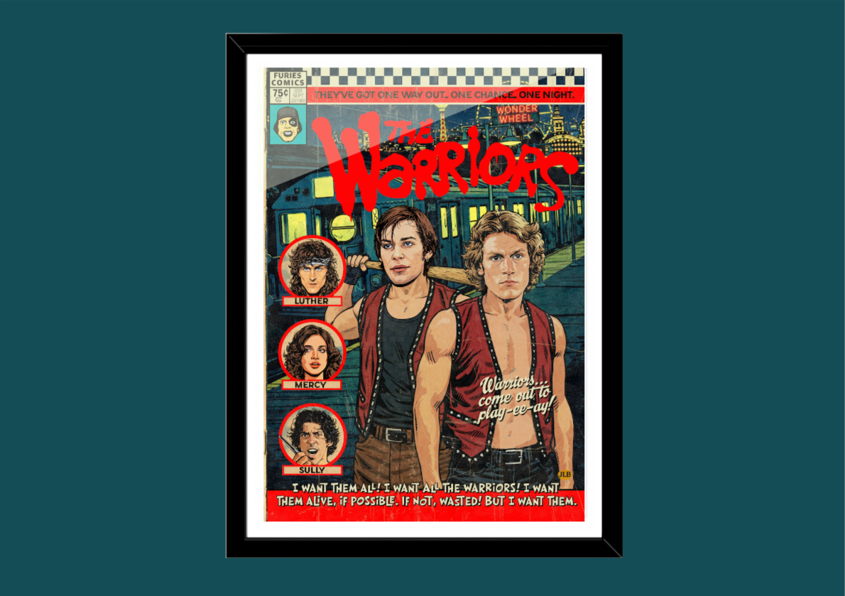 The Warriors retro comic cover–style art print with gritty urban night aesthetic