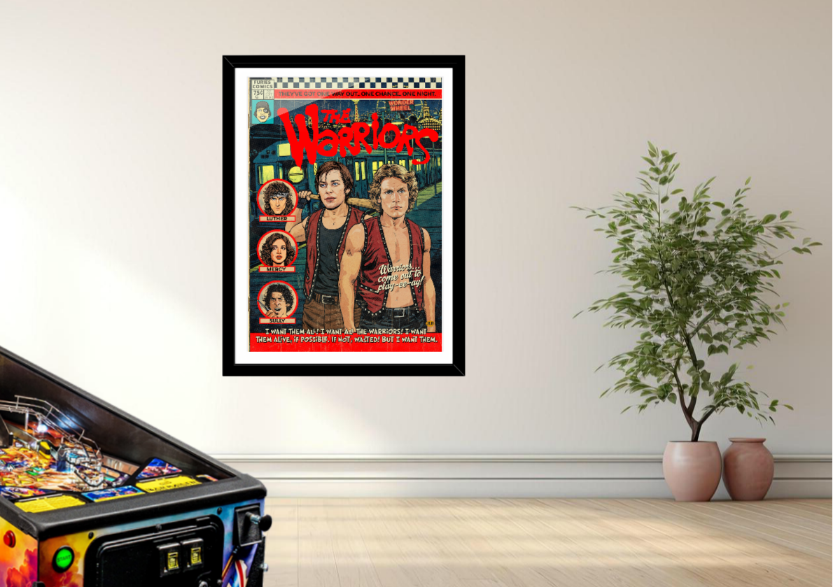 The Warriors vintage comic art print styled with urban, street-inspired decor