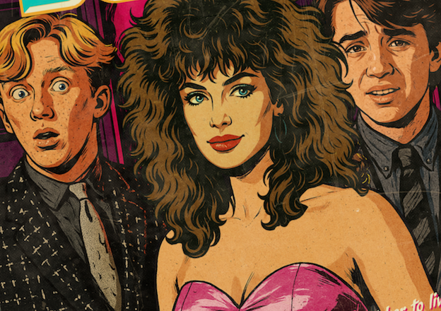Close-up of halftone texture and distressed comic detail on Weird Science art print