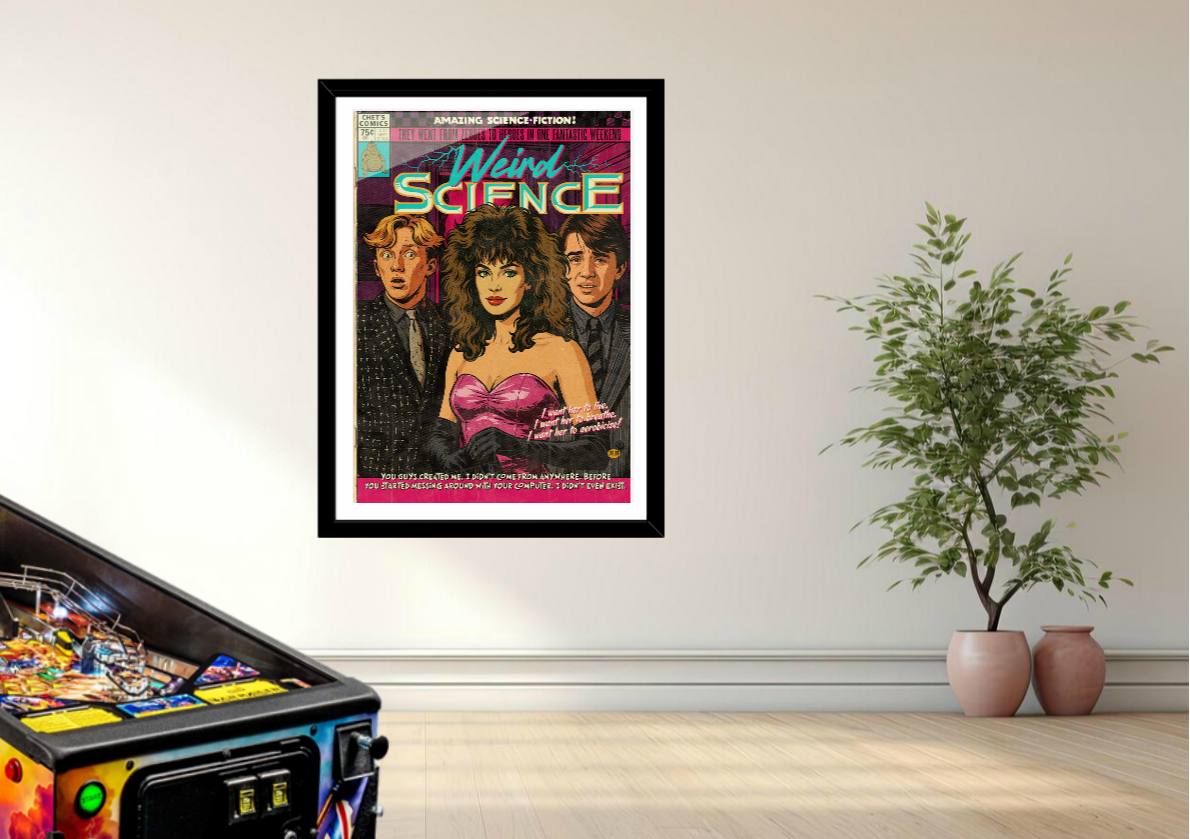 Weird Science vintage comic art print styled with playful, nostalgic decor