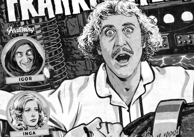 Close-up of halftone texture and distressed comic detail on Young Frankenstein art print